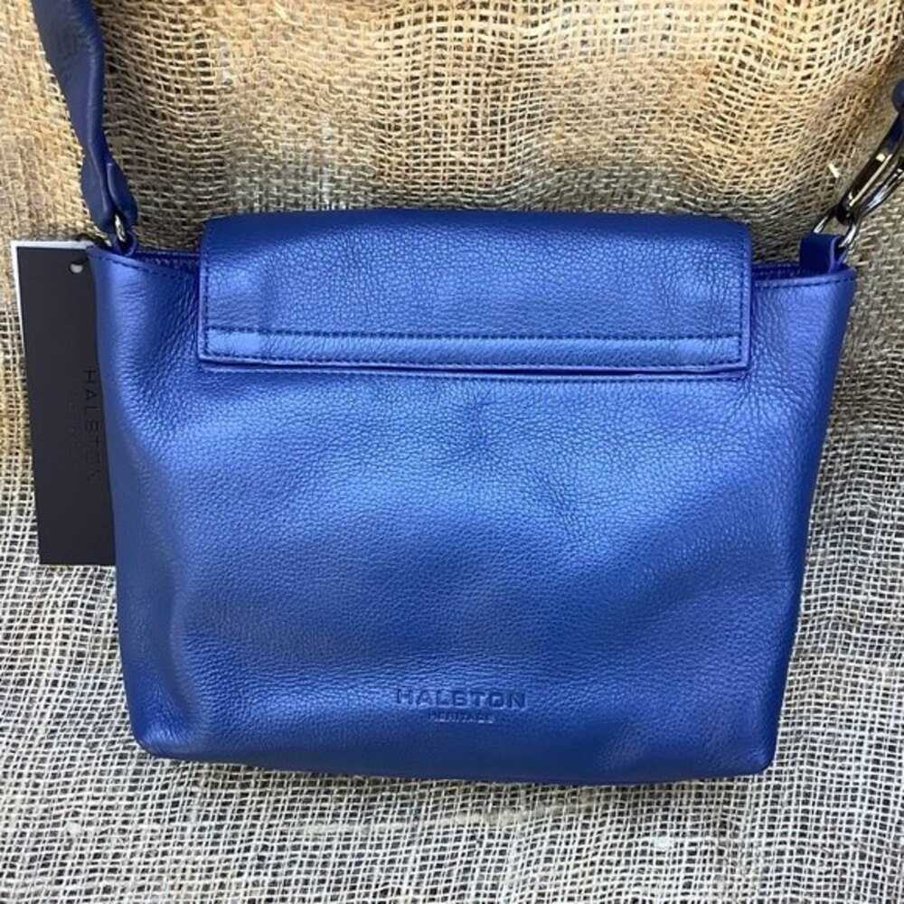 Halston Heritage Small Leather Crossbody Blue Flap Bag - Picture 4 of 10